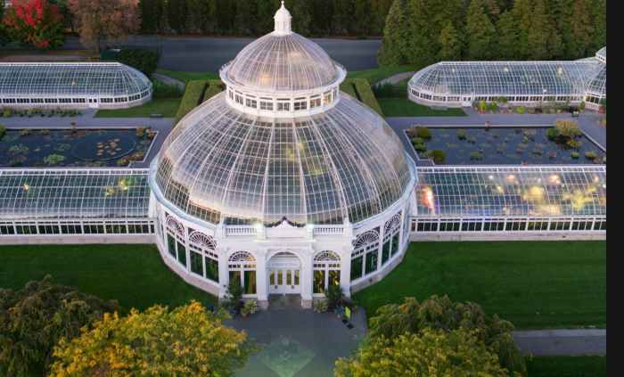 Enid A. Haupt Conservatory and greenhouses at New York Botanical Garden showing research capacity here