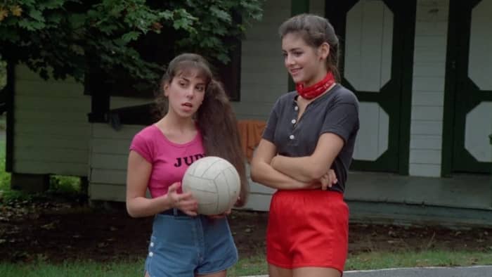 Judy (Karen Fields) feels the need to slam the volley ball up against Angela's head. Counselor Meg (Katherine Kamhi) tends to agree with her