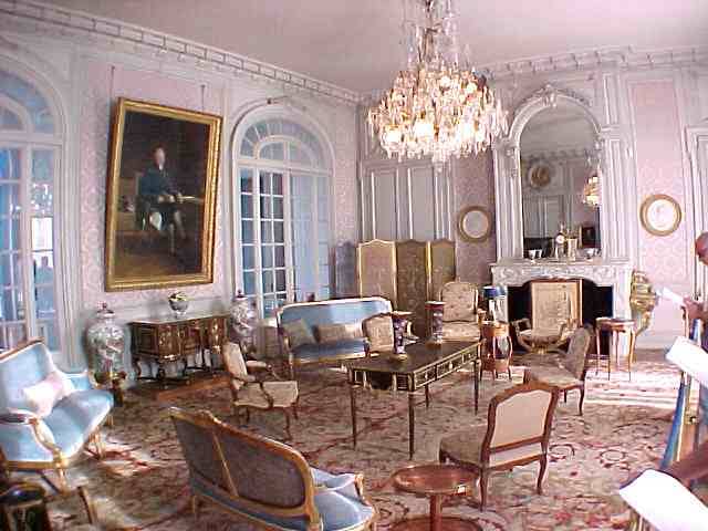 The Blue Salon. Decorated with Louis XV and Louis XVI style chairs, porcelain vases from China and Japon