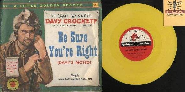 Walt Disney's Davy Crockett Be sure You're Right Golden Records D213 Yellow Vinyl Walt Disney Childrens Record