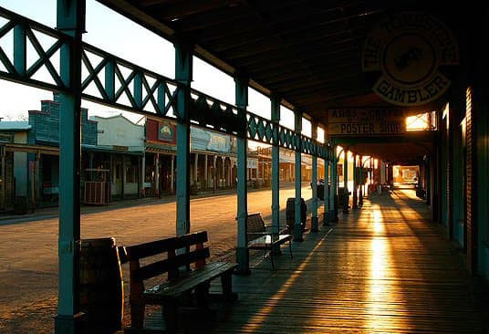 Tombstone Arizona. The Ghosts Of Cowboys Are Seen Often In This Area. It is near Sundown in this photo. Will the ghosts soon be walking down the street here.