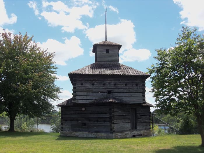 Replica of a blockhouse at Fort Armstrong on Arsenal Island in Rock Island, Illinois.