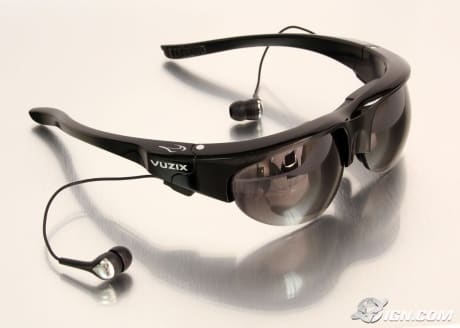 Virtual reality Sunglasses. "The Wrap 920AV" headgear functions as either as sunglasses of portable video eyewear, and can be connected to almost any type of media player; also includes built-in audio for quiet viewing