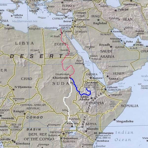 The Nile River, at 6650 kilometres long, is no doubt the longest river in the world. Image credit: Wikipedia