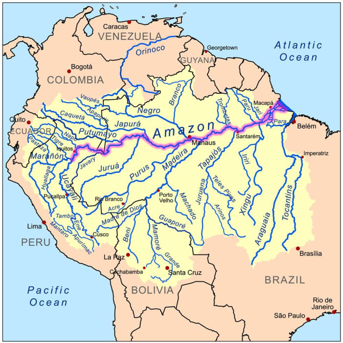 Amazon River - the worlds largest River (not longest) at a width of about 40 kilometres. Image Credit: Wikipedia