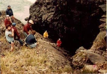 Knobby going down the rope in a raven on St. Pauls back in 82. I'm looking up pointing down at the crazy bastard. lol Bad spot to be caught in at high tide