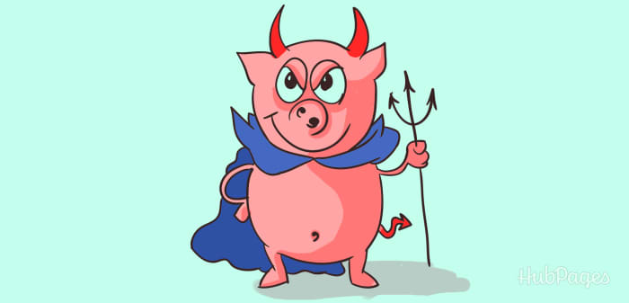 In some Christian art folklore, Satan is portrayed as having cloven hooves, snout, or curly tail like a pig.
