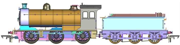 Side elevation of the OO Gauge Oxford Rail CAD drawing of the J27, which will be available later this year (2019) in LNER, early and later BR steam era liveries