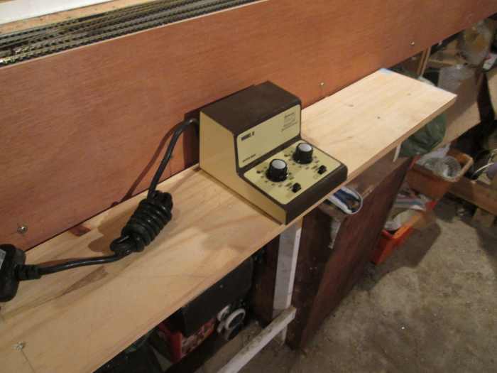 The newer dual controller on its shelf, awaiting connection to control the 'Down' end of the layout.