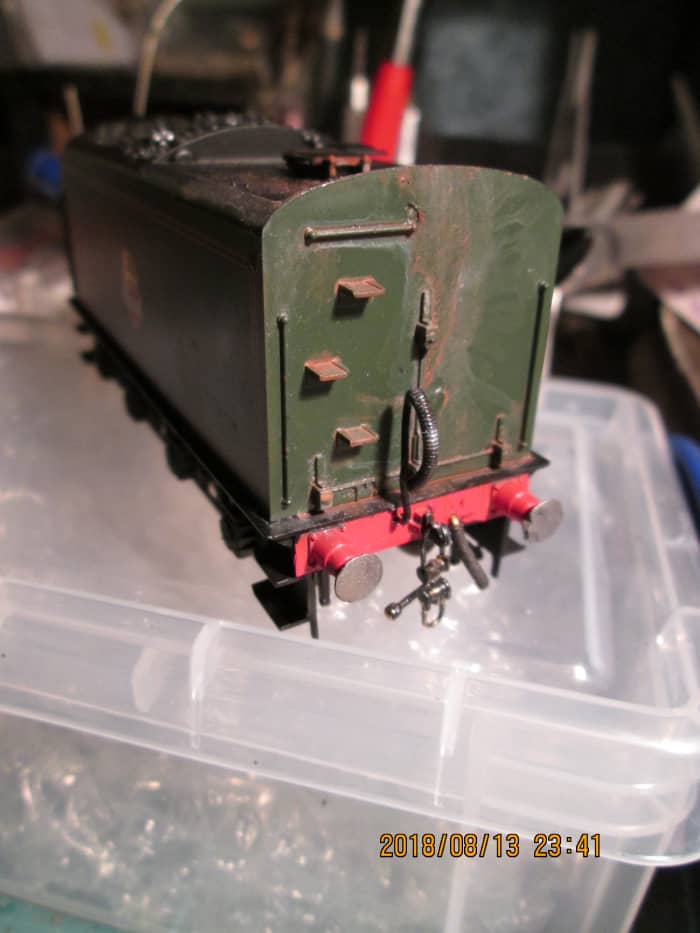 Rear view of the tender in the first stage of weathering. Where you start is your choice. The aim of the game is a passable reproduction of an engine that's been in service for a while and due for overhaul at North Road Works (Darlington, Co. Durham)
