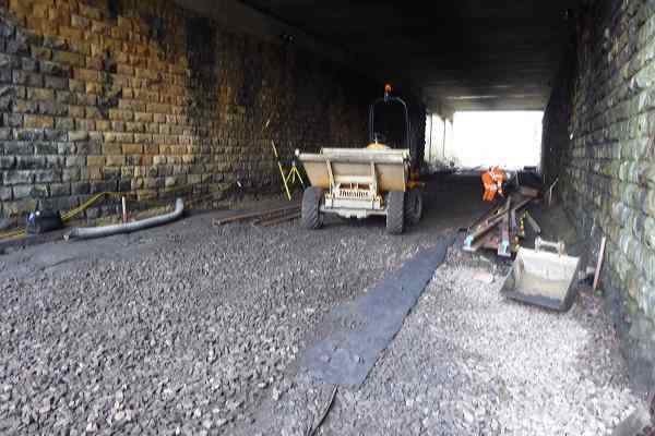 At the time the bridge was built west of the station at Leyburn they would have been glad of a dumper truck like this! The rail bed has been laid to instal the pointwork for the western end of the passing loop
