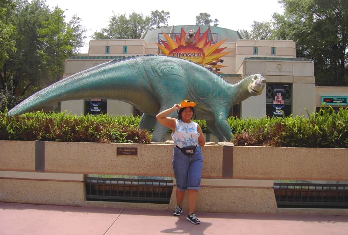 Whilst taking a picture at Disney's Animal Kingdom, I model one of the ideal examples of good theme park clothing: sleevelss top, brimmed hat, water shoes and shorts.
