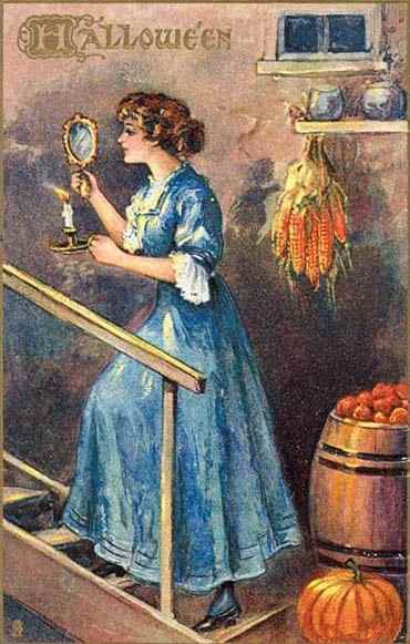 The Victorian practice of divining one's future husband with a mirror and candle, walking backwards down a flight of stairs.