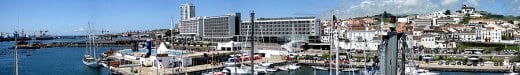 Ponta Delgada marina and a panoramic view of the old, historic town, plus many of the newer, tourist spots.