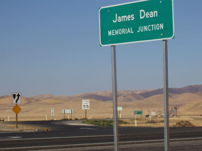 It is right near this sign that the James Dean car crash happened and that the ghost of James Dean is often seen hitchhiking.