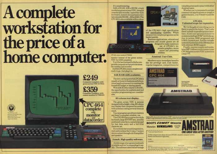 This advertisement highlighted the capabilities of the Amstrad CPC 464
