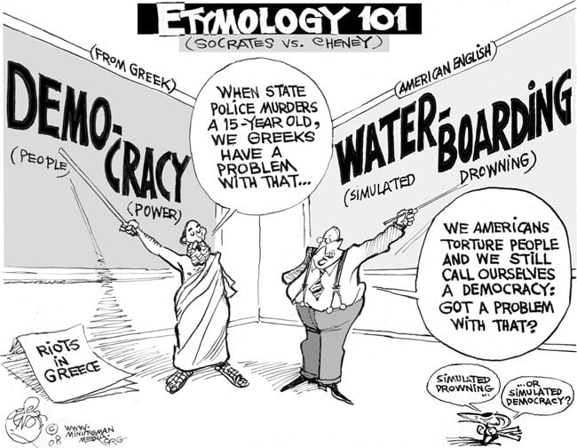 A timely political cartoon about Etymology. Notice how the way the word has changed is used to comment upon society.