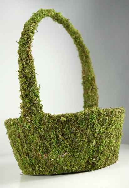 Moss flower girl basket - florists can apply fresh flowers where the handles meet the basket.