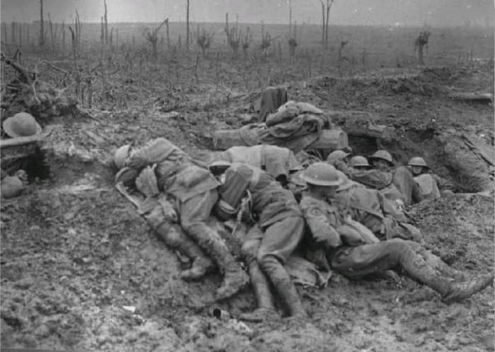This photo shows if nothing else a soldier curled up clasping his ears in an attempt to take the noise away... usually only death could do that.