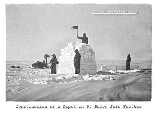 A supply depot. As the expedition approached the Pole, it left caches of food and supplies behind to lighten the dogs' load. The expedition would retrace its steps and use these stores on the return trip.