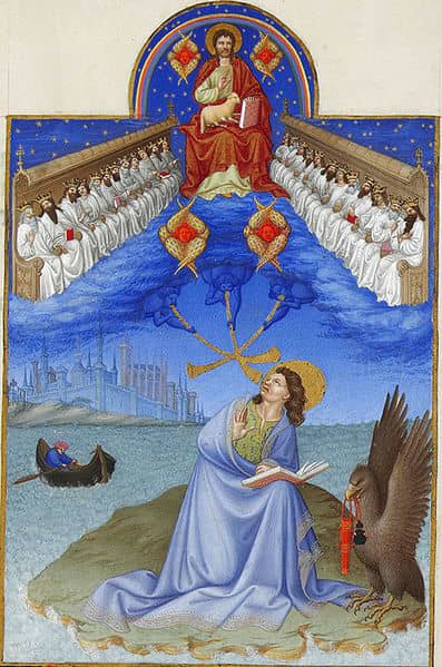 "The Apostle John on Patmos receiving Revelation" -by Heures du duc de Berry - Museum Cond - Chantilly