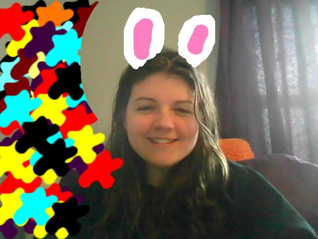 This is a good example of how my left eye 'retracts'...please ignore the bunny ears and the fancy colors. I got a little too bored.