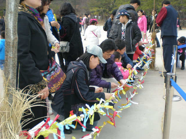 Write your wish on this colourful paper, tie it on the rope like a ribbon. Then, the ropes of ribbons will be tie to to the wishing tree and burn later at night.