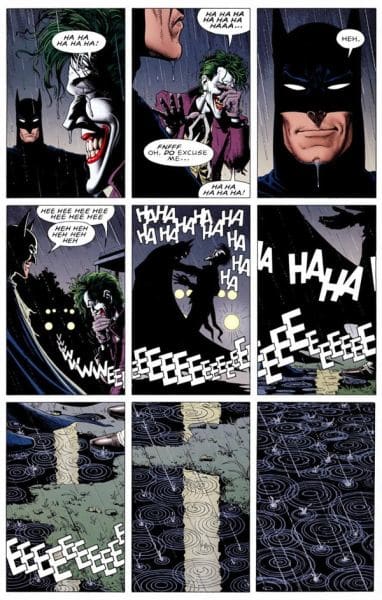 Biran Bolland and Alan Moore's Killing Joke another excellent example of a page layout and the panels are iconic. The film adaptation wasn't good, but at least it didn't mess with this scene.