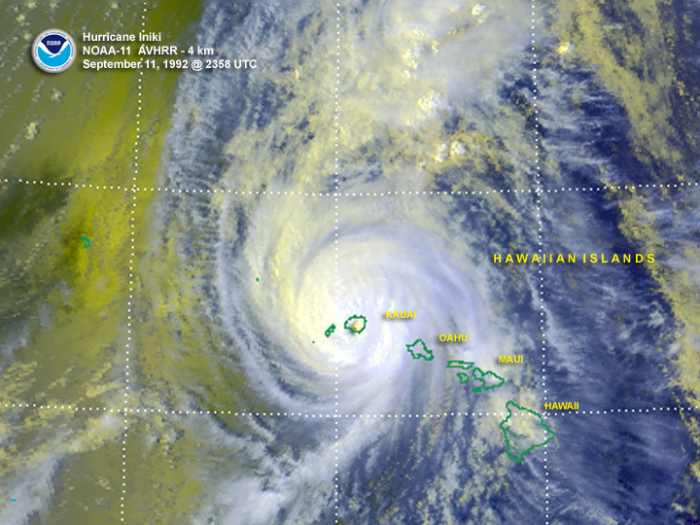 Hurricane Iniki was the most powerful hurricane to strike Hawaii, in recorded history. Most damage was on the island of Kauai.