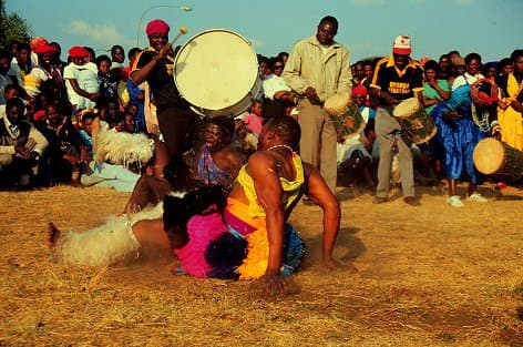 The Tsonga/Venda people who share an ancestry with the Nguni and Shangaan people, doing their dance in one of their cultural events