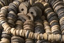 Found at Mapungubwe were terrestrial, freshwater, including complete cowries, ostrich eggshell and tortoiseshell fragments; ivory bangles, armbands