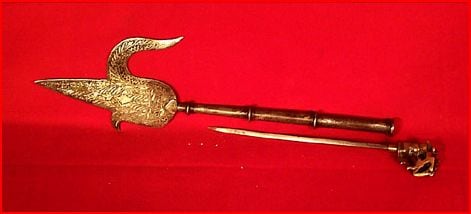 A late 18th Century Indian Ankus made of steel and silver. Overall length 18" and containing a 8" spike concealed in the handle