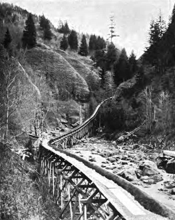 Old photo of a lumber flume