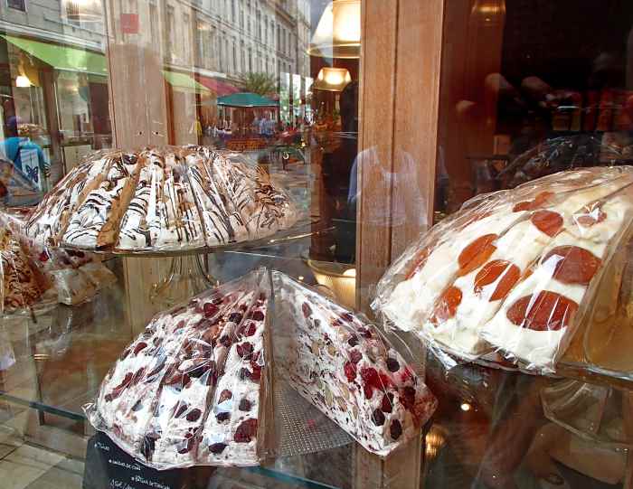 "Nougat" confections - made of sugar, nuts, candied fruits - are popular in France since early 18th century.