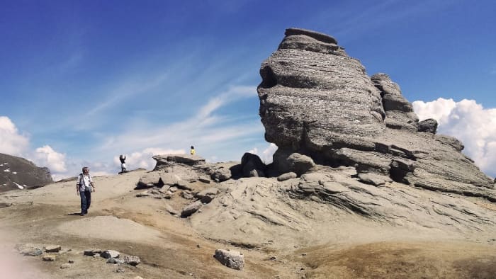While this may be a less defined version of the Sphinx in Egypt, it is among many unusually shaped 'monuments' in the region of the Bucegi Mountains of Romania.