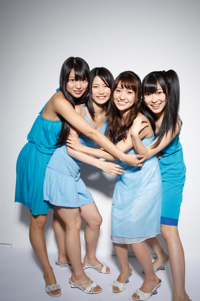 With her band mates from the group Not Yet. From left to right: Rie Kitahara, Yui Yokoyama, Yuko Oshima, and Rino Sashihara.