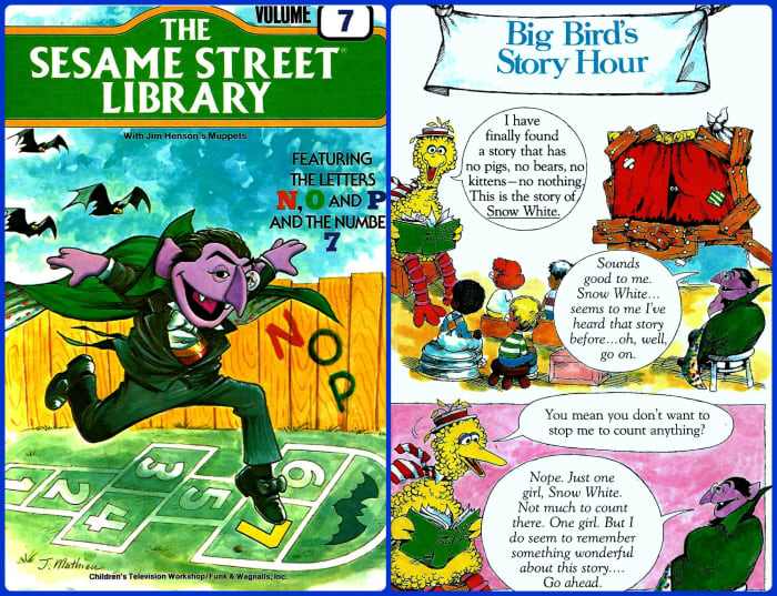The Count Jumping on the Seven, and Big Birds Story Hour, all this and more are in part one, The Sesame Street Library, Volume Seven, published in the year 1978.