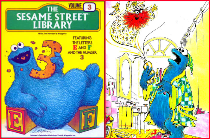 Cookie Monster eating the number Three & with his Genie ... as he brushed his teeth one day, as he squeezed his toothpaste there was deep thundering and suddenly the Genie of the toothpaste appeared before his eyes.