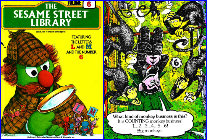 In the Sesame Street Library Volume Six you have The Count doing some monkey business, and there is a lot of detective work with the letters L and M and the number Six. These Muppets are at their best in this volume.