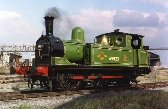 69023 stands proudly after overhaul at the workshops of ICI Wilton on Teesside, resplendent in the livery she'd have borne as station pilot at Newcastle-upon-Tyne in the last years of steam)