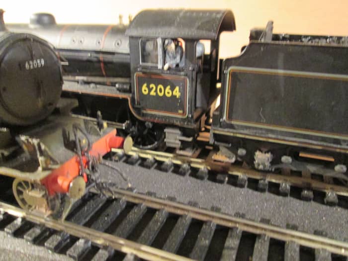 Two of my own - so far - Hornby Class K1's, 62064 of Stockton-on-Tees (51E) in the mid-1950s and 62059 (Darlington 51A) nudging into the picture, left. Some weathering makes a model look real, with Jackson screw couplings and cast brass vac pipes