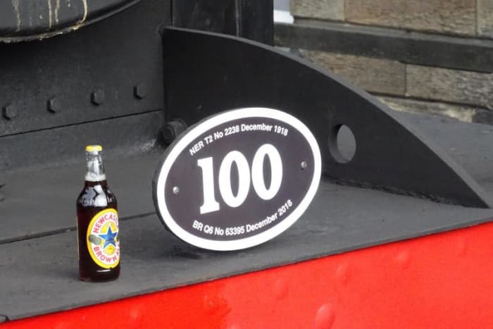 NELPG's Q6 63395 celebrated her 'official' 100th in January, 2019 with a pint bottle of 'Newky broon' (Newcastle Brown Ale). Wouldn't have done her pipes any good, only wet her whistle! She'd been 'outshopped' from Darlington North Road December 1918