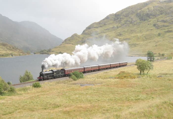 October, 2003, 62005 cruises by Loch Eilt on the West Highland line between Fort William and Mallaig