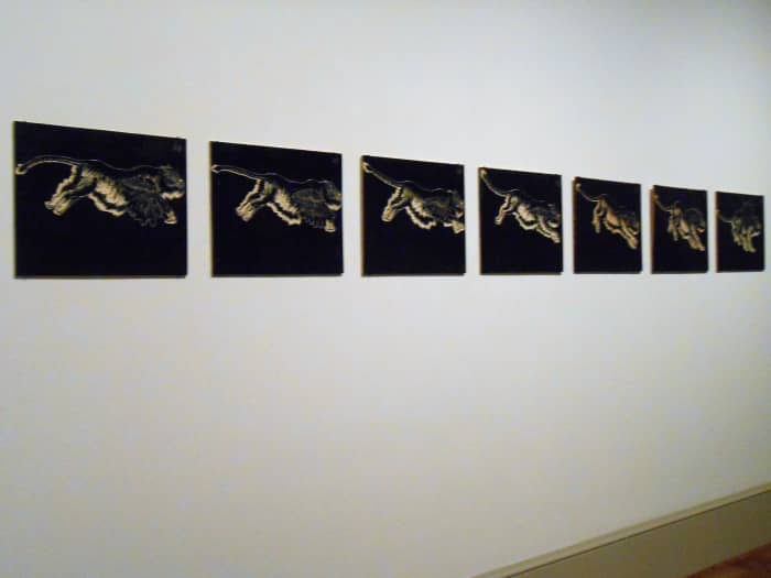 Carved print blocks that were used to make the movie Time Spy by Sun Xun.