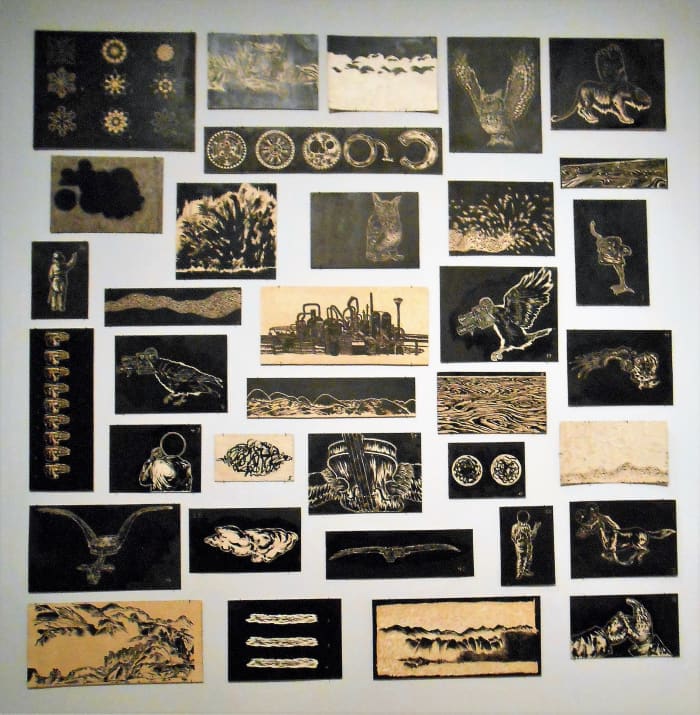 This image shows many of the print blocks on display all together. They were fascinating.