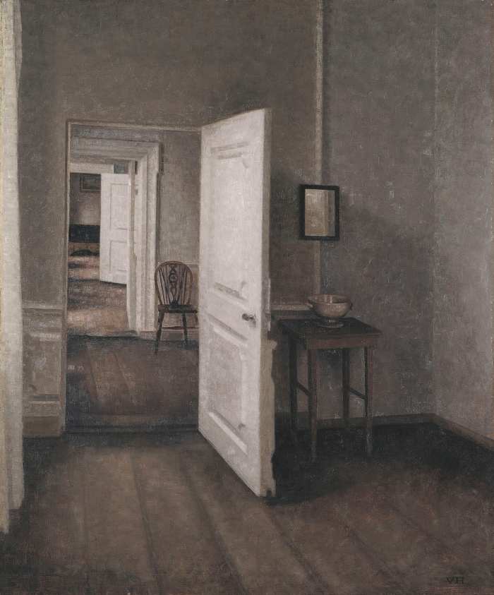 The Four Rooms (1914) by Vilhelm Hammerschoi | oil on canvas, 85 × 70.5 cm (33.5 × 27.8 in) | Ordrupgaard, Copenhagen