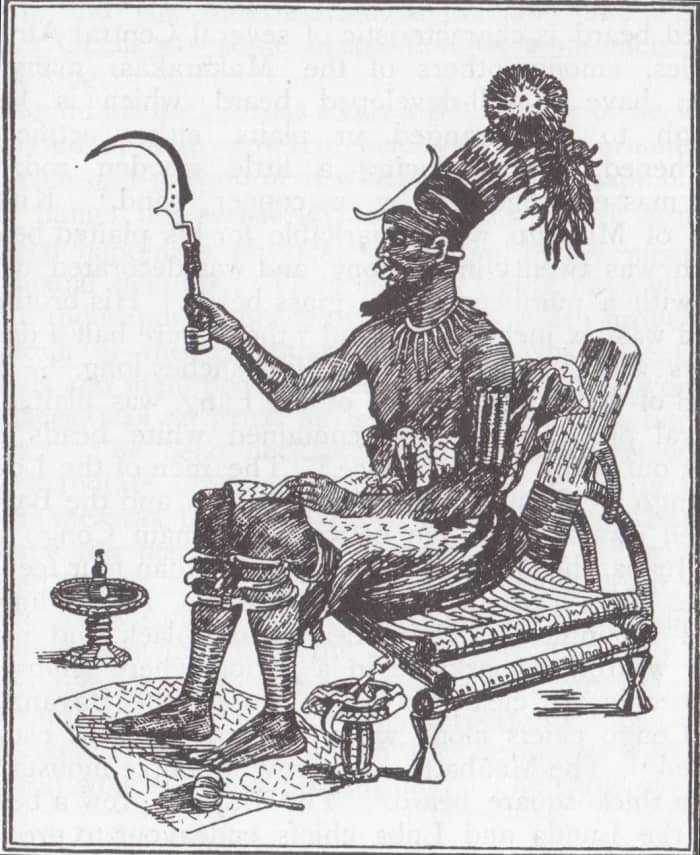 The picture of King Munza, of the Bayanzi supplies a good typical example of the Crowns which great African Kings wore