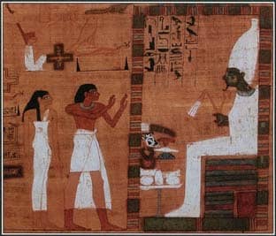 Egyptians believed that their soul had to be judged by Osiris and many other Gods before they could enter eternal life. In this illustrations, souls stand before Osiris at the moment of judgement.