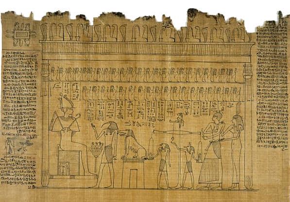 Found on the original papyrus, of the Book of the Dead is the Weighing of the Heart scene representing the individual judgement of the deceased