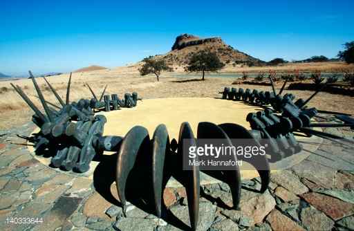 South Africa, Natal Province, Isandlwana. Memorial to the Zulu fallen, Isandlwana, Natal Province on the Battlefields Route, site of British defeat 22 January 1879.